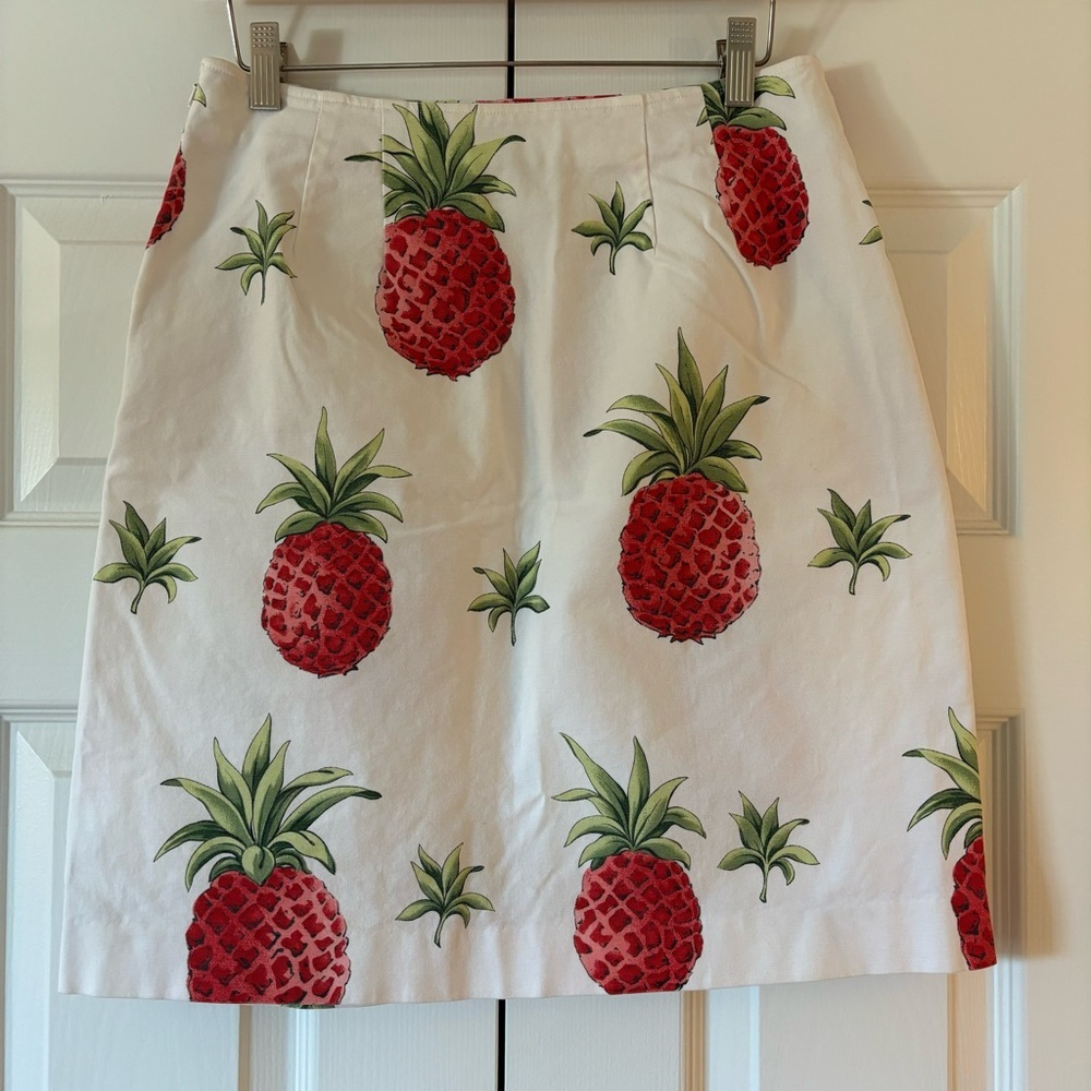 Talbots Stretch Ivory Pink Pineapple Skirt 8 Preppy Vacation Resort Summer Whim - Picture 4 of 7